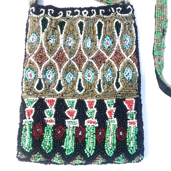 CHRISTIANA Multicolor Glass Beaded Crossbody Bag Purse - Picture 2 of 7